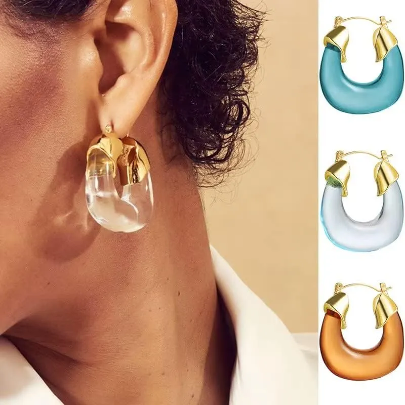Acrylic Hoop Earrings for Women Gold Plated Geometric Resin Minimalist Clear Brown Chunky Hoops Earrings Statement Party Jewelry Gifts