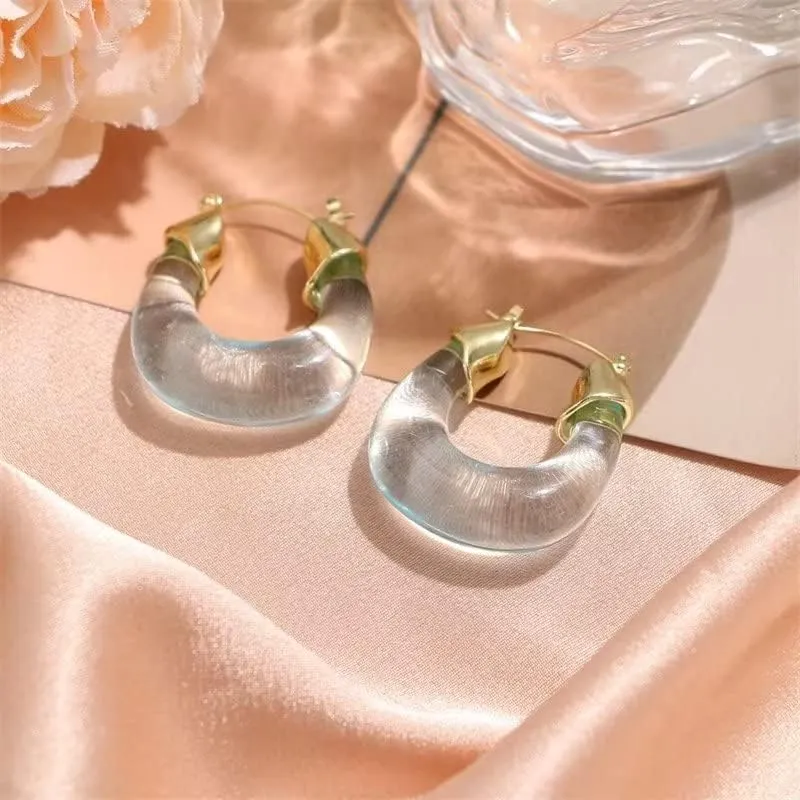 Acrylic Hoop Earrings for Women Gold Plated Geometric Resin Minimalist Clear Brown Chunky Hoops Earrings Statement Party Jewelry Gifts