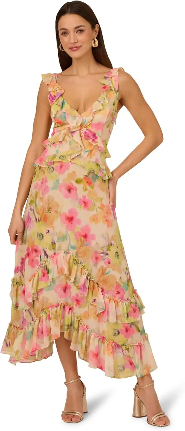 Adrianna Papell Women's Printed Chiffon Maxi Dress