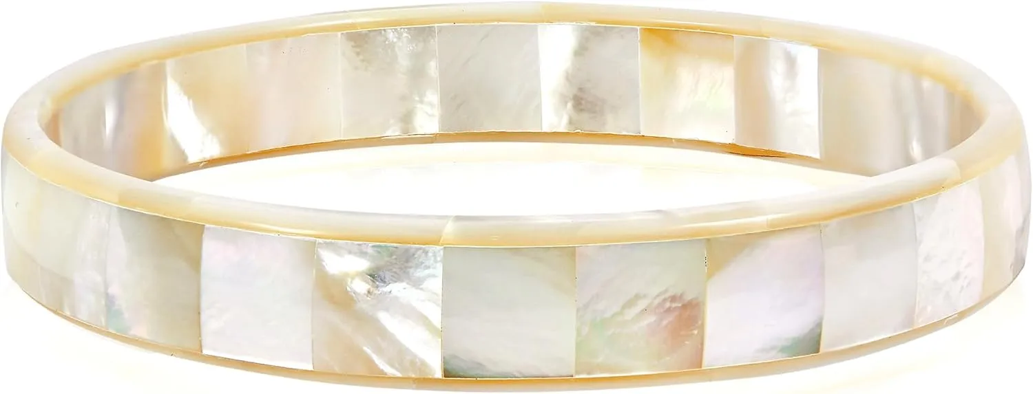AeraVida Tropical & Stylish White Mother of Pearl Mosaic Bangle Bracelet | 8 Inch | Tropical Bracelets for Women | White Mother of Pearl Bracelet
