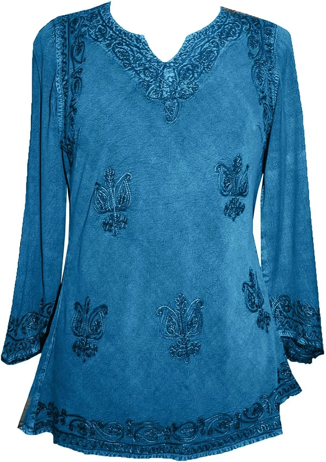 Agan Traders 2025 Summer Long Sleeve Diamond Neck Fall Embroidered Tops - Medieval Boho Vintage Tunic Kurta Blouses for Women