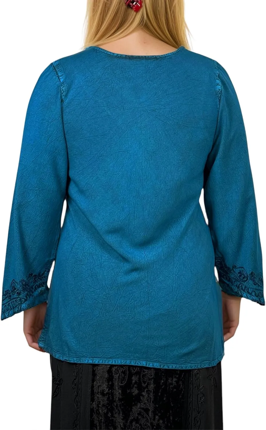 Agan Traders 2025 Summer Long Sleeve Diamond Neck Fall Embroidered Tops - Medieval Boho Vintage Tunic Kurta Blouses for Women