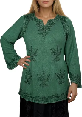 Agan Traders 2025 Summer Long Sleeve Diamond Neck Fall Embroidered Tops - Medieval Boho Vintage Tunic Kurta Blouses for Women