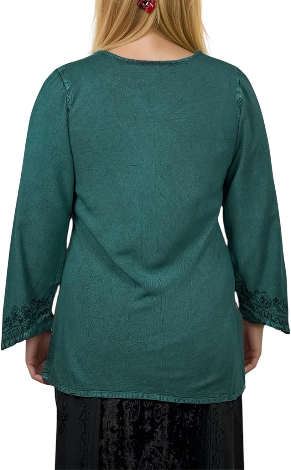 Agan Traders 2025 Summer Long Sleeve Diamond Neck Fall Embroidered Tops - Medieval Boho Vintage Tunic Kurta Blouses for Women