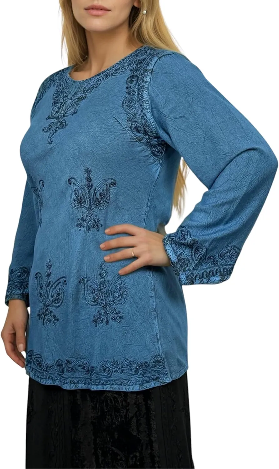 Agan Traders 2025 Summer Long Sleeve Diamond Neck Fall Embroidered Tops - Medieval Boho Vintage Tunic Kurta Blouses for Women