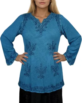Agan Traders 2025 Summer Long Sleeve Diamond Neck Fall Embroidered Tops - Medieval Boho Vintage Tunic Kurta Blouses for Women