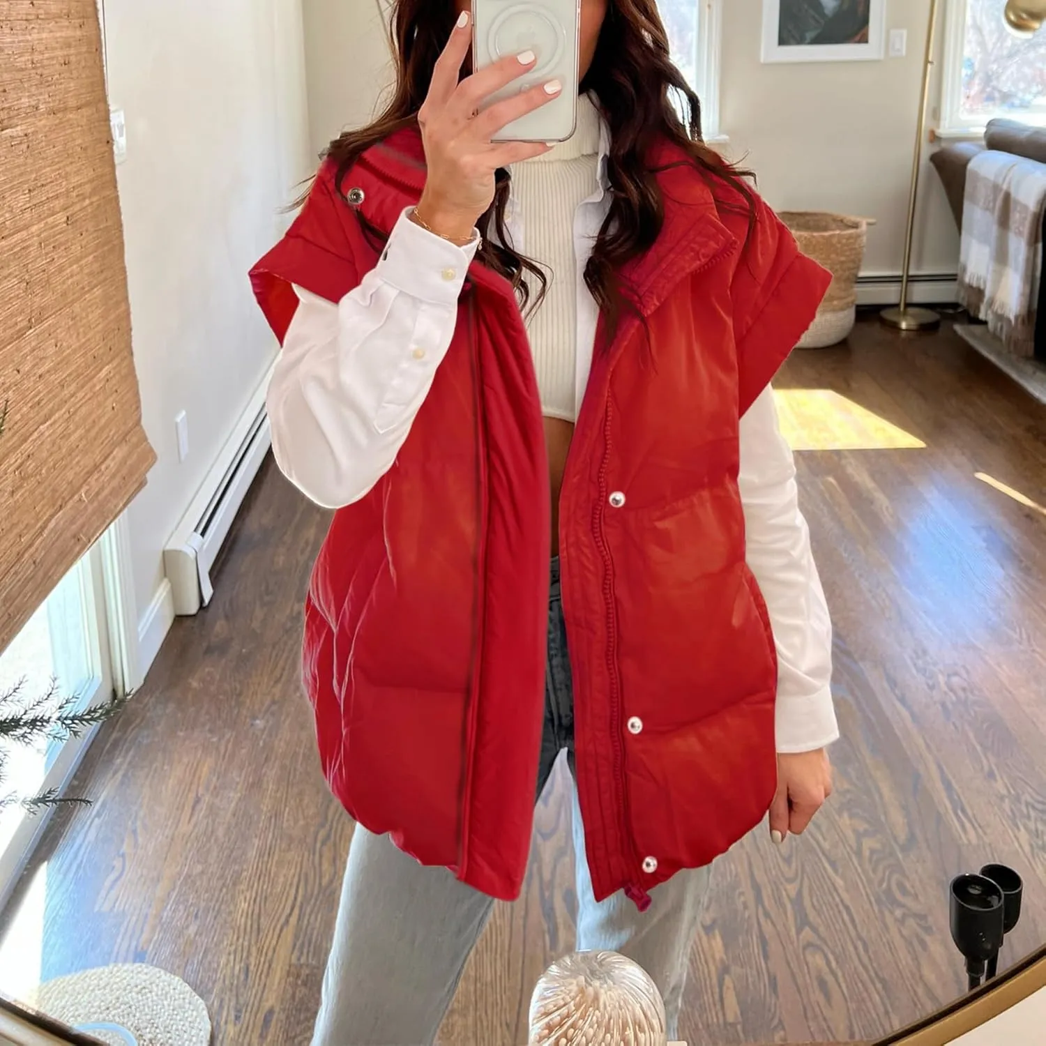 Ainangua Women's Puffer Vest Stand Collar Zipper Sleeveless Jackets Winter Lightweight Vests Warm Padded Jacket Coat