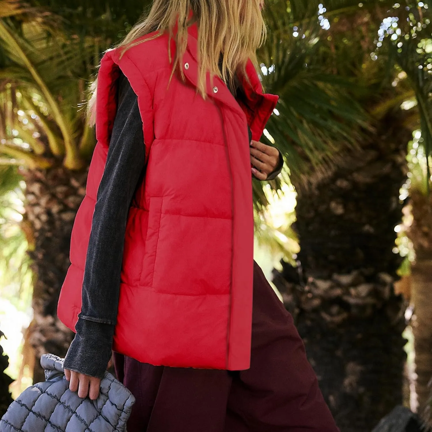Ainangua Women's Puffer Vest Stand Collar Zipper Sleeveless Jackets Winter Lightweight Vests Warm Padded Jacket Coat