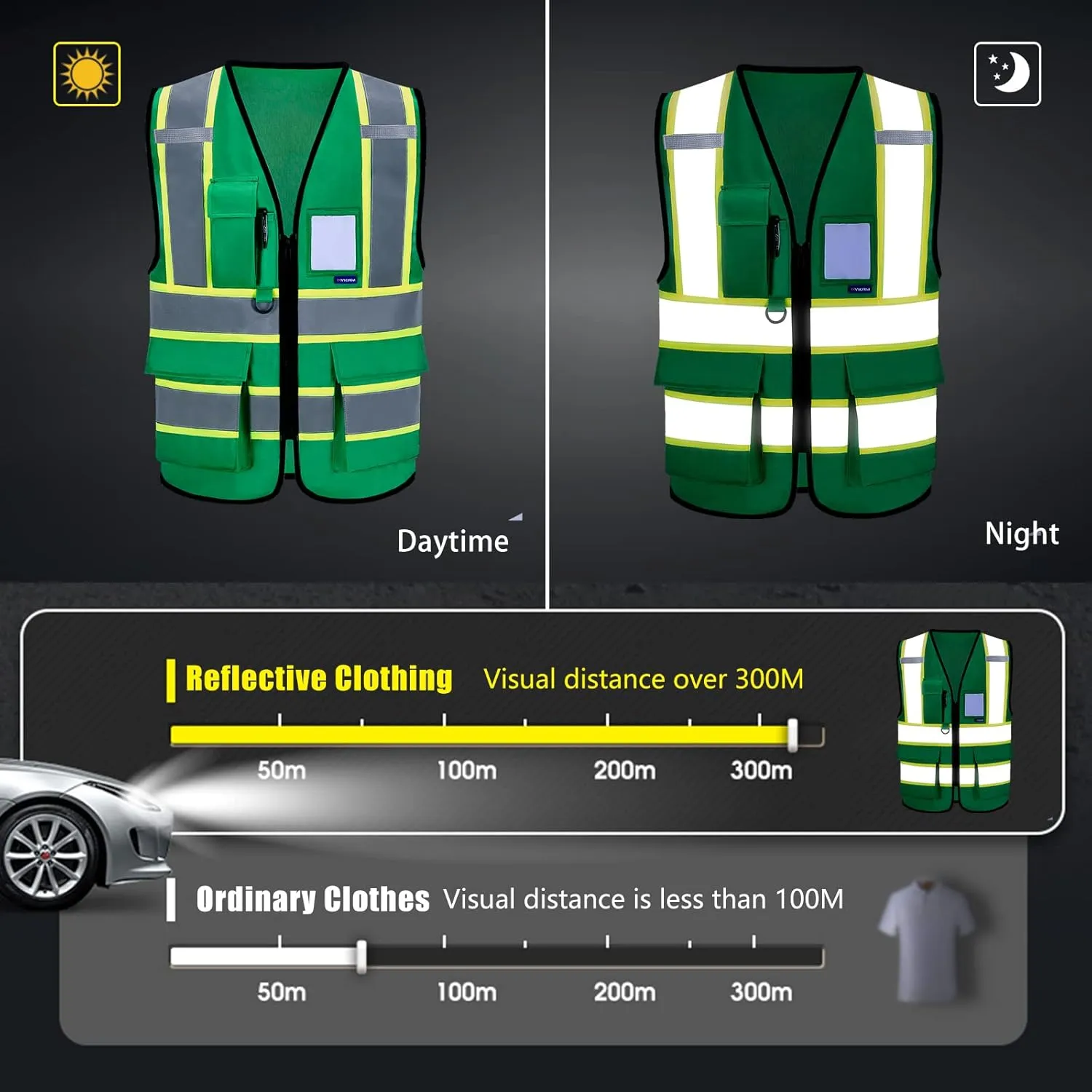 AYKRM 11 color High Vis Reflective Safety Vest for Women Men Security Pocket Zipper