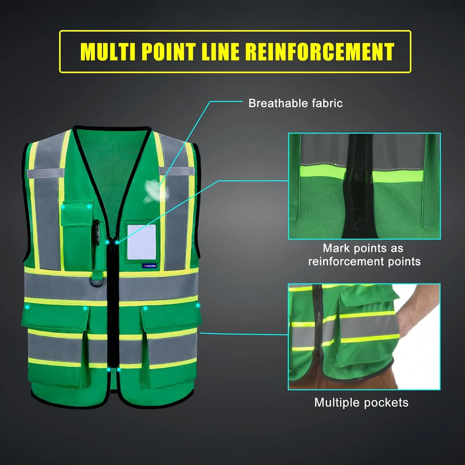 AYKRM 11 color High Vis Reflective Safety Vest for Women Men Security Pocket Zipper