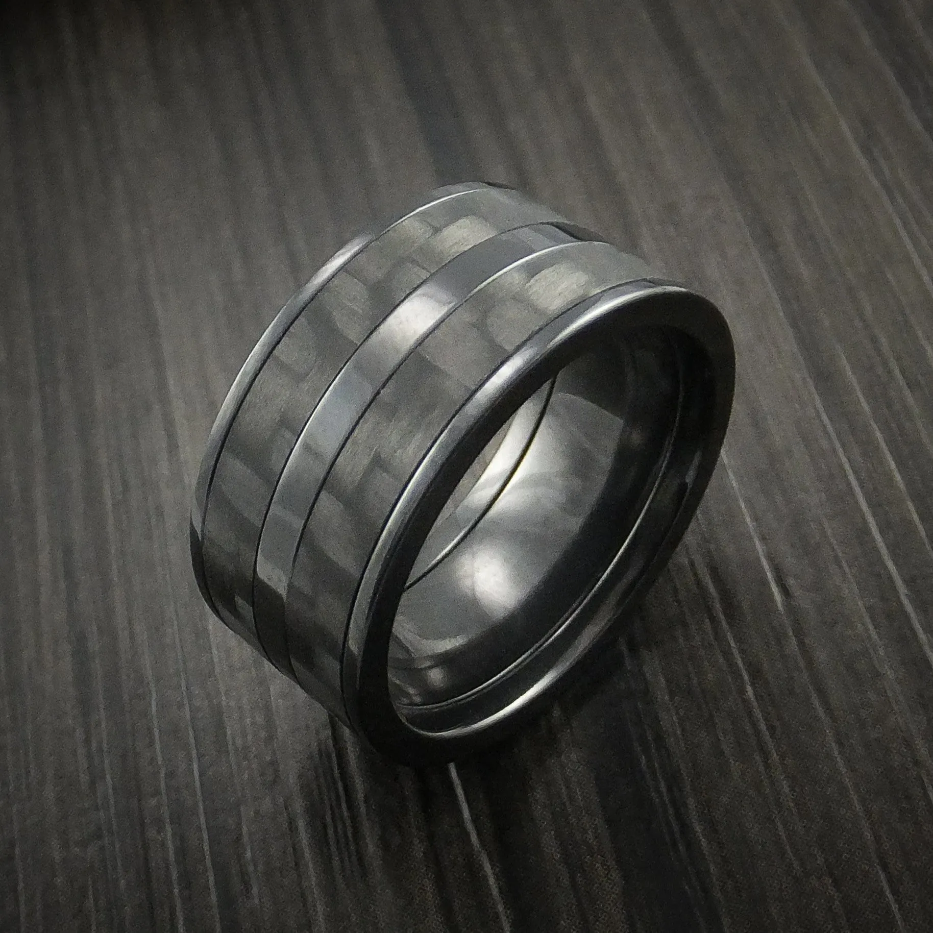 Black Titanium Men's Ring with Black Carbon Fiber Inlay Custom Made Band