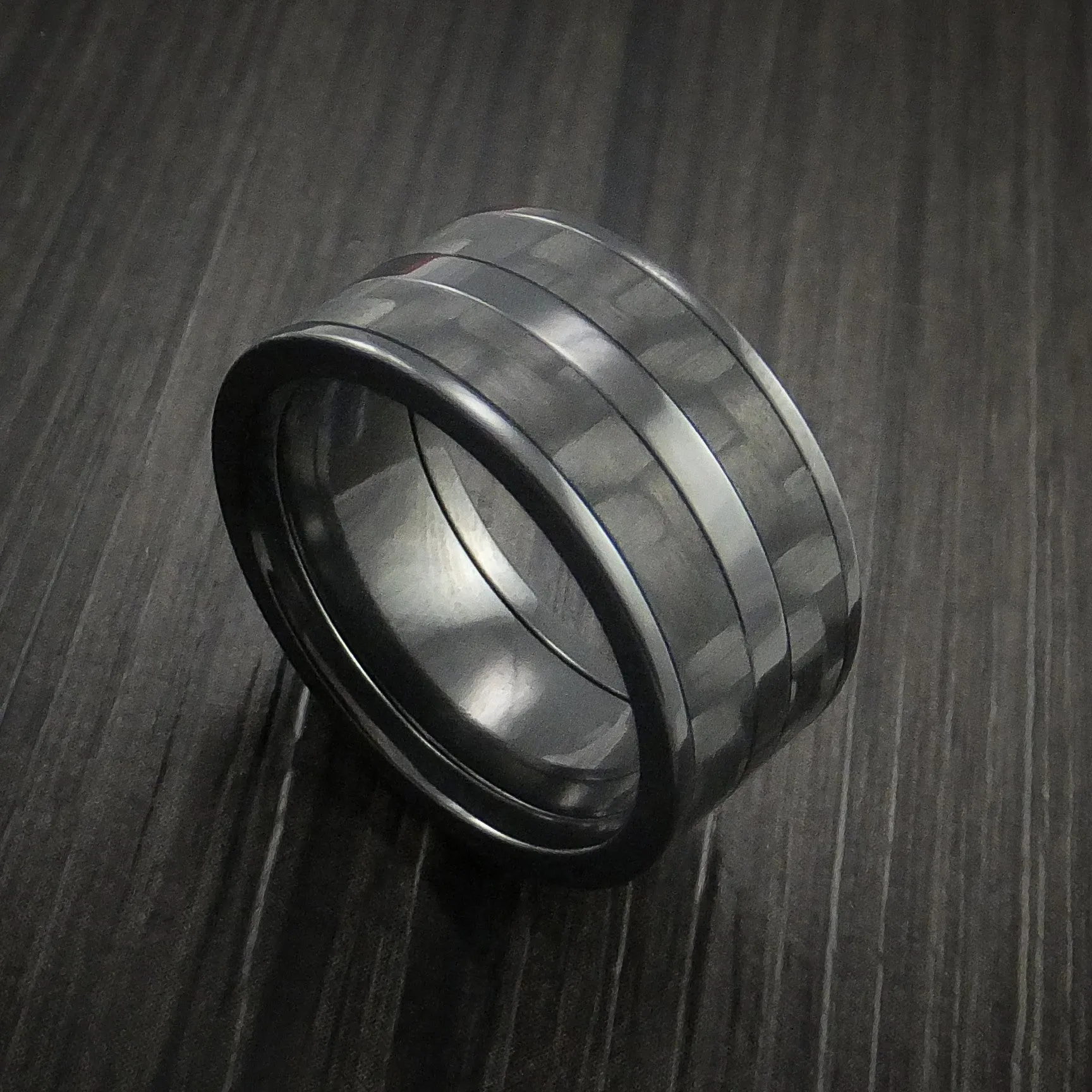 Black Titanium Men's Ring with Black Carbon Fiber Inlay Custom Made Band