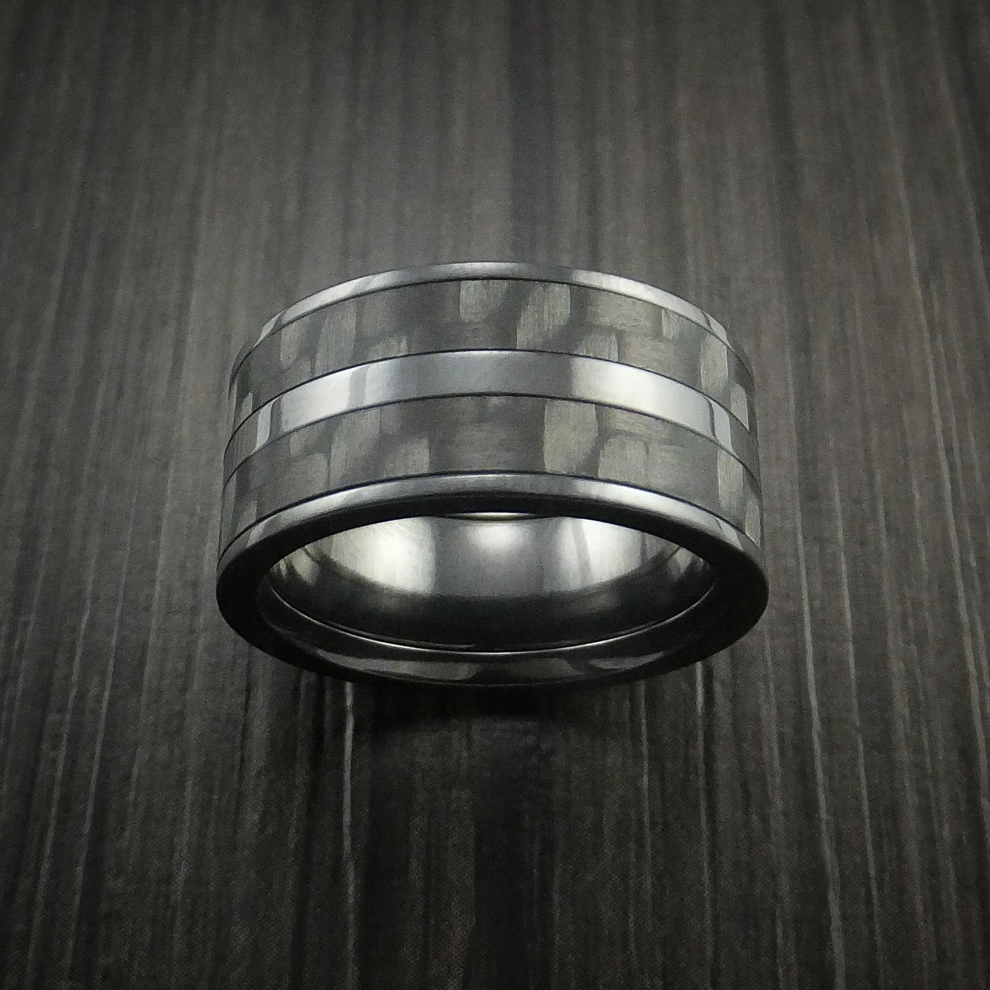 Black Titanium Men's Ring with Black Carbon Fiber Inlay Custom Made Band