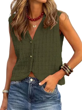 BTFBM Summer Sweater Vest for Women 2025 Sleeveless V Neck Lightweight Button Up Cardigan Knit Tank Tops Spring Clothes