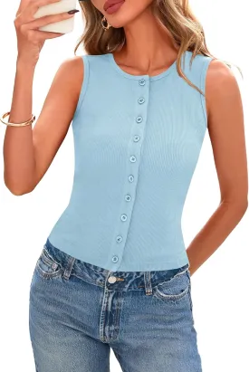 BTFBM Women's Button Down Tank Top 2025 Summer Cropped Ribbed Knit Vest Slim Fit Casual Sleeveless Going Out Tops