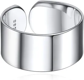 ChicSilver Customizable 925 Sterling Silver Rings for Women Mens High Polished Plain Dome Engagement Band Adjustable Flat Wide Cuff Ring, Width 5/10/15MM (with Gift Box)