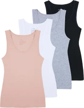 Comfneat Women's 4-Pack Slim-Fit Basic Tanks Cotton Casual Comfy Top Underwear Vests