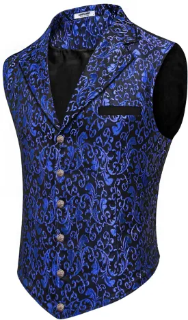COOFANDY Mens Suit Vest Paisley Floral Victorian Vests Gothic Steampunk Formal Waistcoat Tuxedo Vests with Notched Lapels