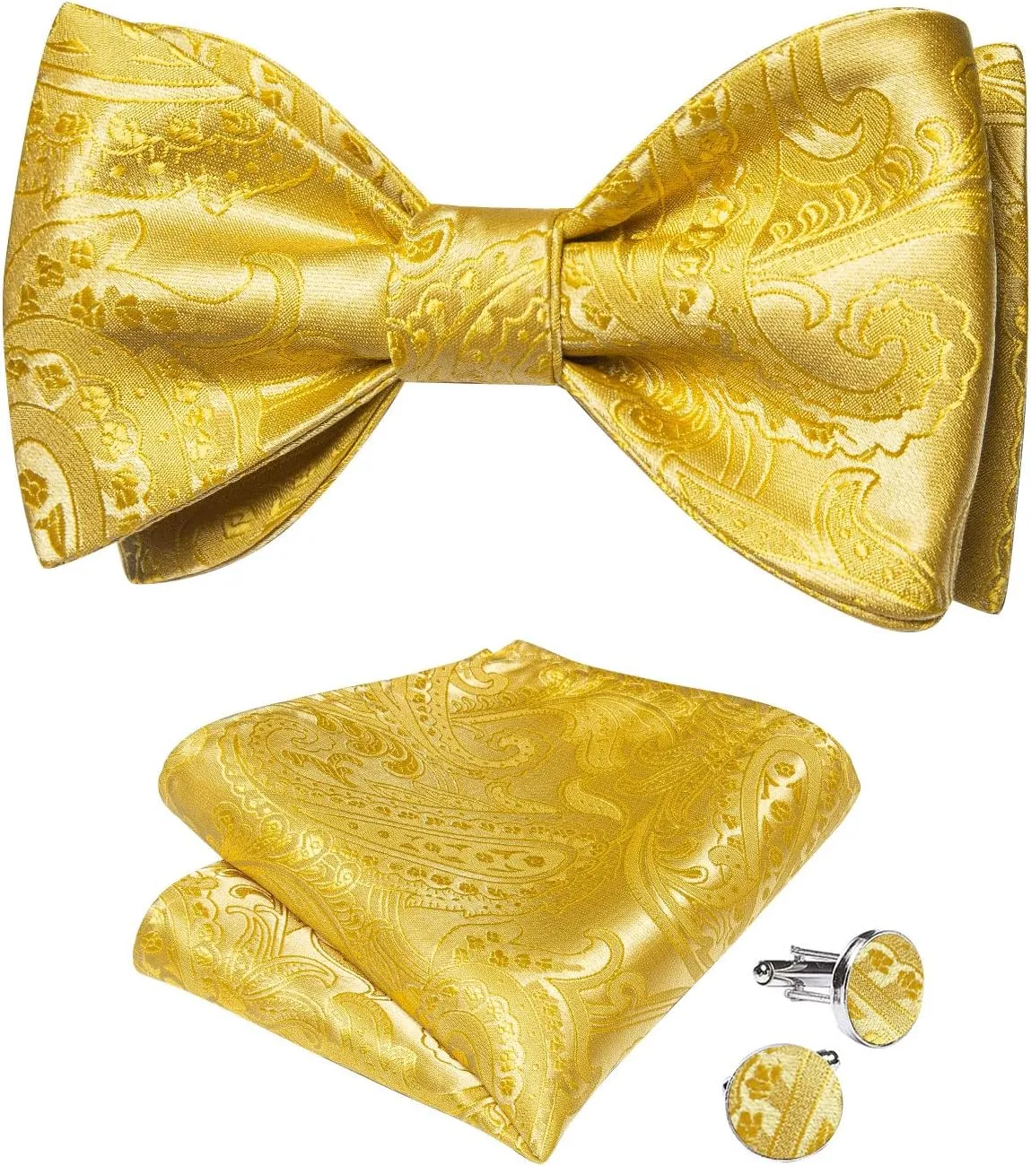DiBanGu Silk Bow Ties for Men Striped Solid Paisley Self Bowtie and Pocket Square Cufflinks Formal Tuxedo Bowtie Set Wedding