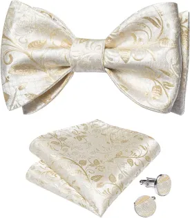 DiBanGu Silk Bow Ties for Men Striped Solid Paisley Self Bowtie and Pocket Square Cufflinks Formal Tuxedo Bowtie Set Wedding