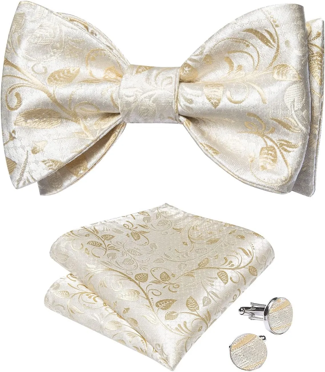 DiBanGu Silk Bow Ties for Men Striped Solid Paisley Self Bowtie and Pocket Square Cufflinks Formal Tuxedo Bowtie Set Wedding