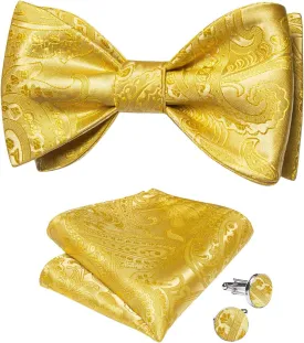 DiBanGu Silk Bow Ties for Men Striped Solid Paisley Self Bowtie and Pocket Square Cufflinks Formal Tuxedo Bowtie Set Wedding
