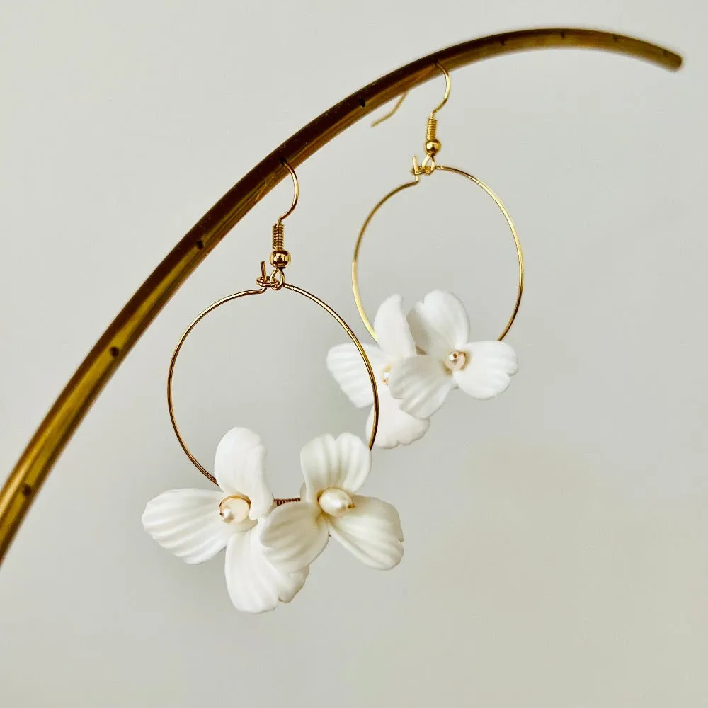 E198. clay flora hoop bridal earrings