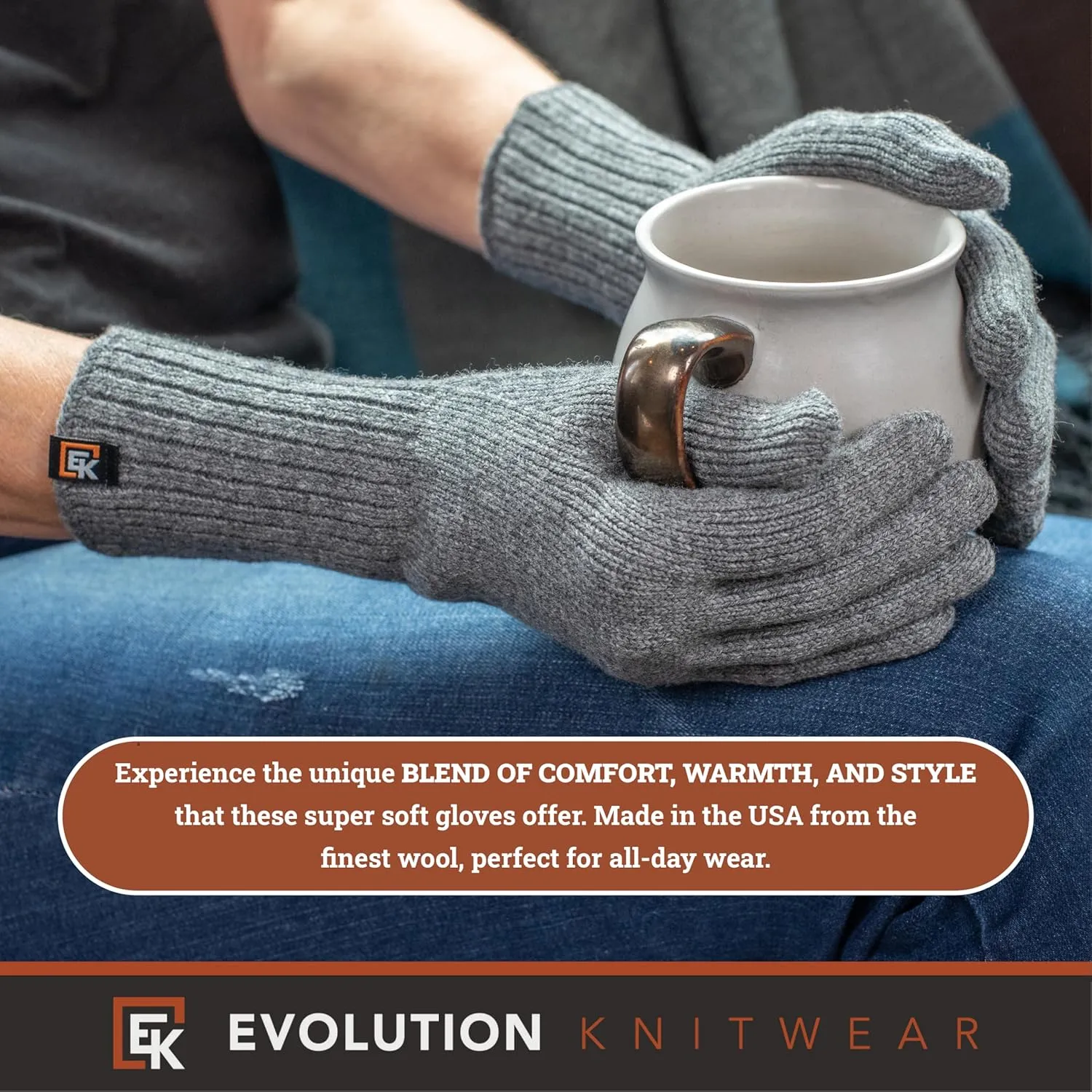 Evolution Knitwear Wool Knit Gloves - Super Soft Merino Wool - Made in the USA - Small
