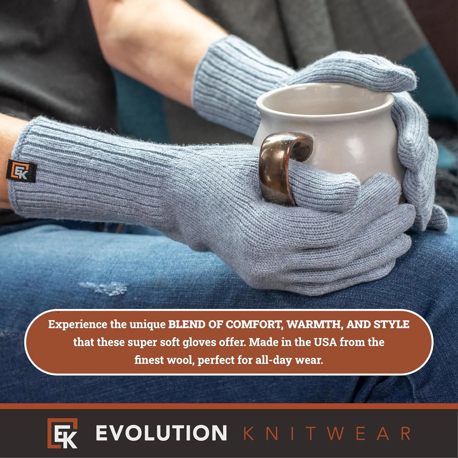 Evolution Knitwear Wool Knit Gloves - Super Soft Merino Wool - Made in the USA - Small