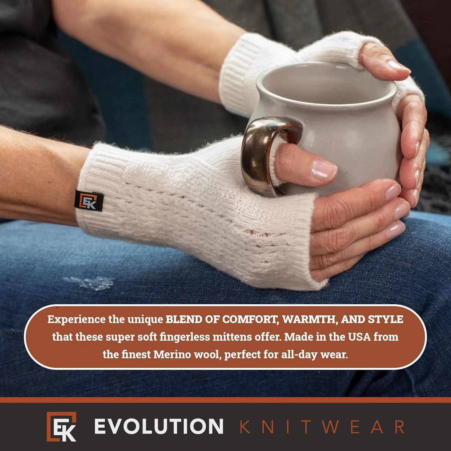 Evolution Knitwear Wool Mesh Knit Fingerless Mittens - Super Soft Merino Wool - Made in the USA