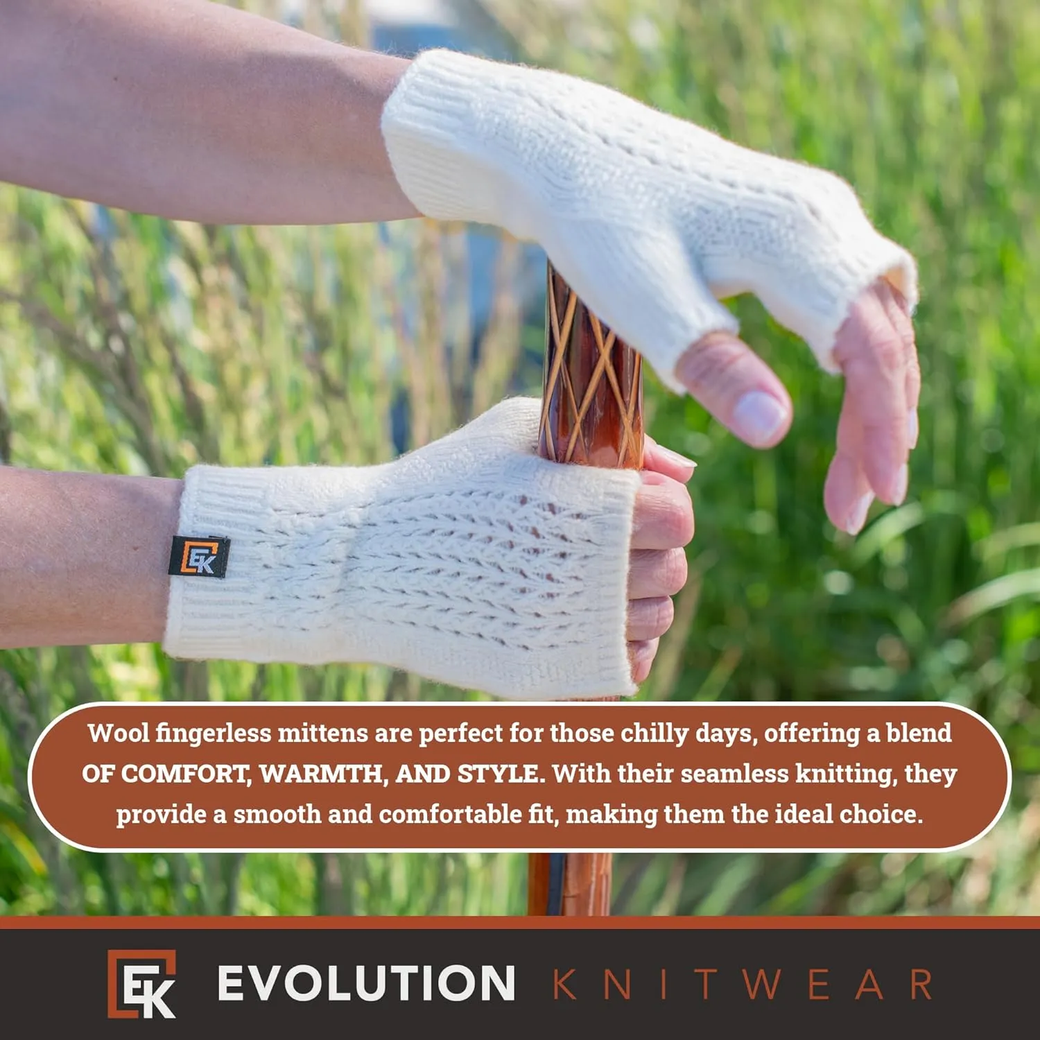Evolution Knitwear Wool Mesh Knit Fingerless Mittens - Super Soft Merino Wool - Made in the USA