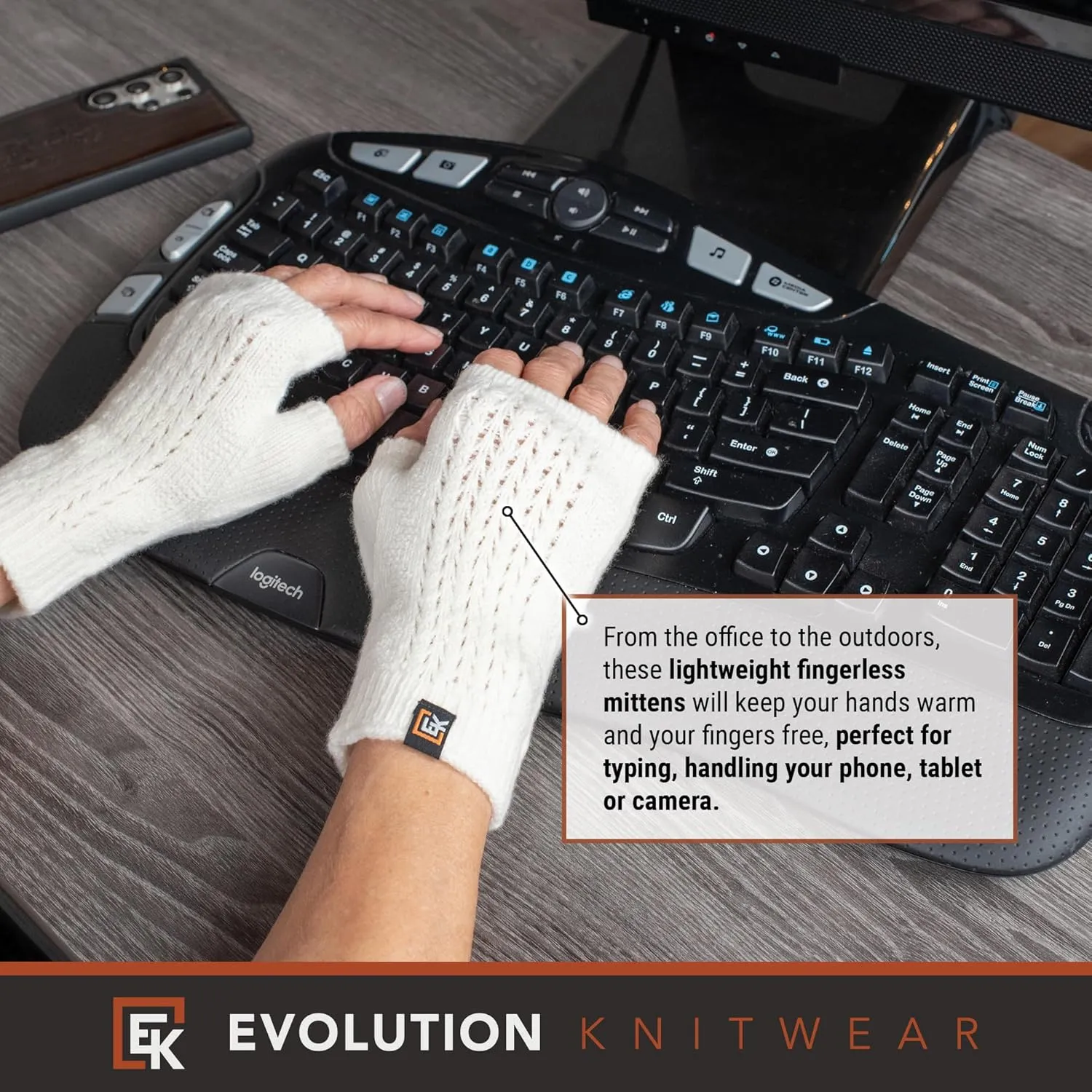Evolution Knitwear Wool Mesh Knit Fingerless Mittens - Super Soft Merino Wool - Made in the USA