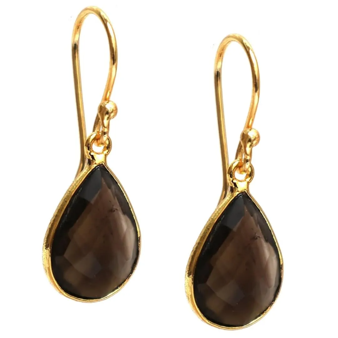Gempires Lightweight Teardrop Dangle Earrings Brown Smoky Quartz Crystal Jewelry Hypoallergenic Gold Plated Handmade Gemstone Dangling Earring For Women