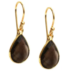 Gempires Lightweight Teardrop Dangle Earrings Brown Smoky Quartz Crystal Jewelry Hypoallergenic Gold Plated Handmade Gemstone Dangling Earring For Women