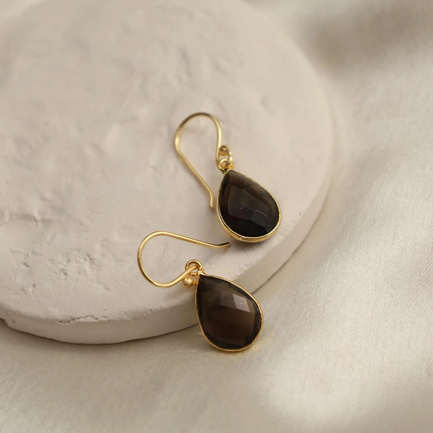 Gempires Lightweight Teardrop Dangle Earrings Brown Smoky Quartz Crystal Jewelry Hypoallergenic Gold Plated Handmade Gemstone Dangling Earring For Women