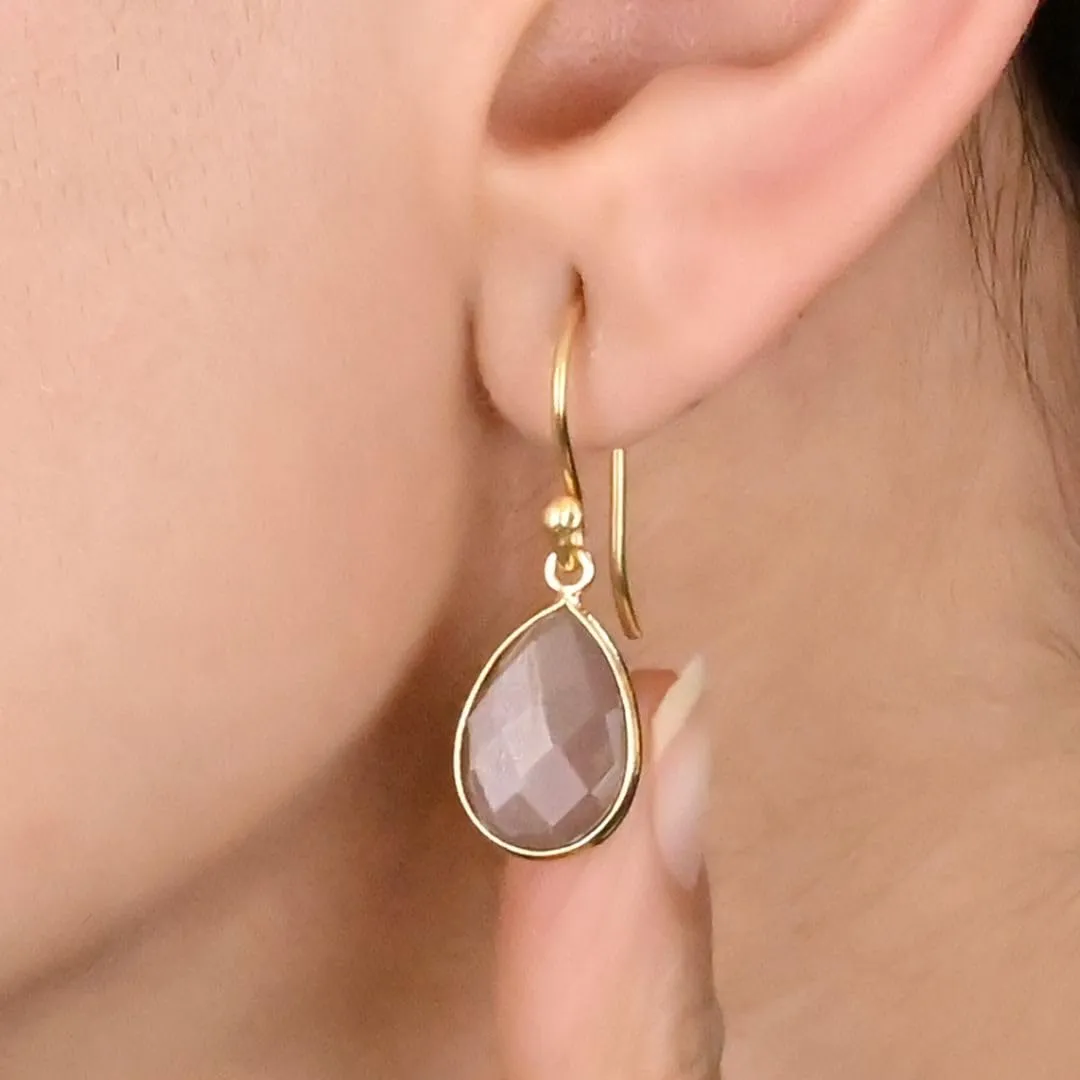 Gempires Lightweight Teardrop Dangle Earrings Brown Smoky Quartz Crystal Jewelry Hypoallergenic Gold Plated Handmade Gemstone Dangling Earring For Women