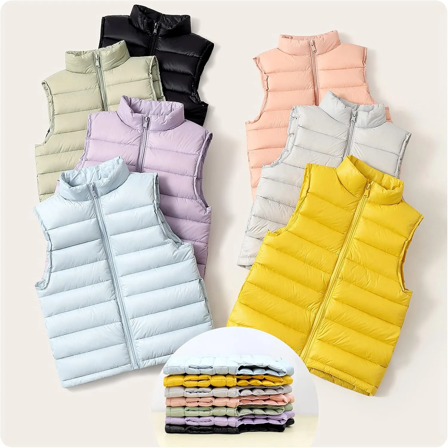 Happy Cherry Down Puffer Vest for Boy Girls Lightweight Water-Resistant Winter Jacket Outwear Kids Fall Sleeveless Coats