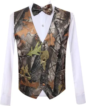 HBDesign Mens 2 Piece 4 Button Vests Outerwear Camouflage Color (Vest Tie)