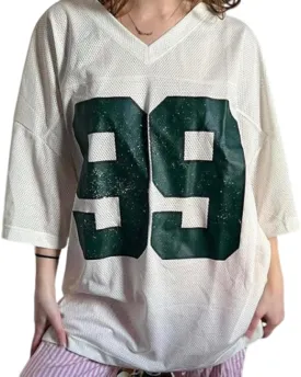 Jersey Shirts for Women Number Graphic Short Sleeve Tshirts Casual V Neck Baggy Tees Y2K Grunge Shirts