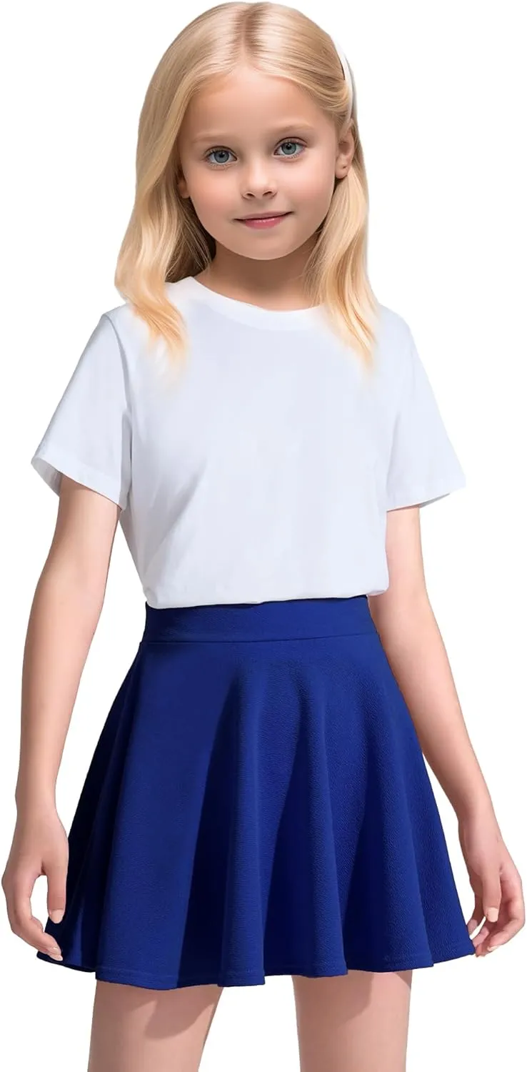 KEREDA Girls Casual Mini High Waist Stretchy Flared Pleated Skater Skirts 5-13 Years