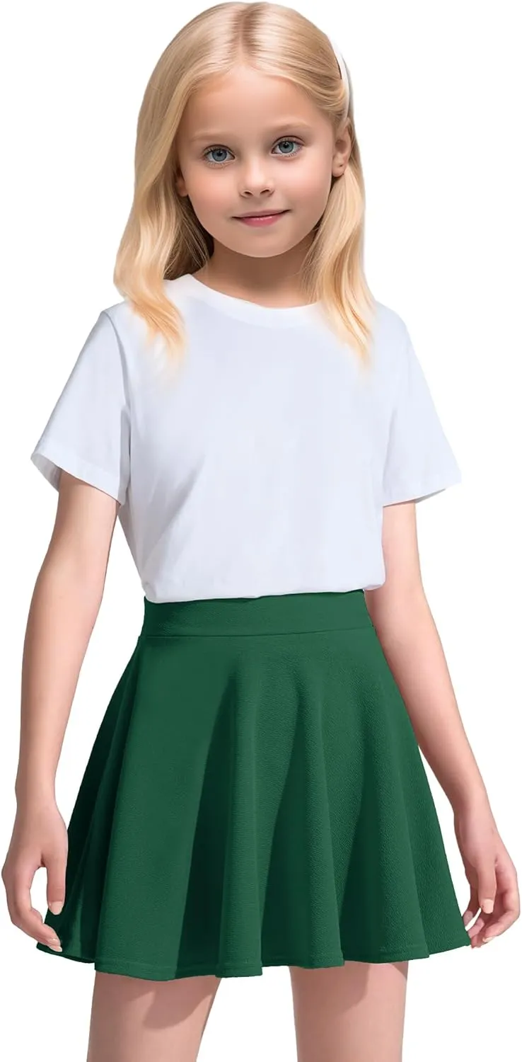 KEREDA Girls Casual Mini High Waist Stretchy Flared Pleated Skater Skirts 5-13 Years
