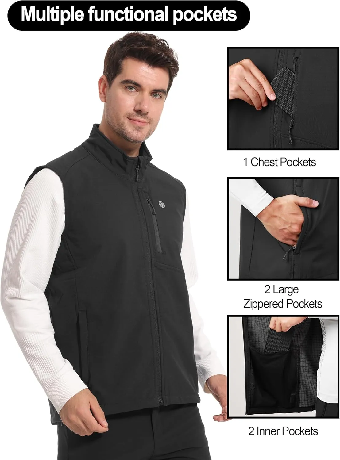 KUTOOK Mens Softshell Sleeveless Jacket Winter Warm Fleece Outerwear Vests for Cycling Golf Hiking