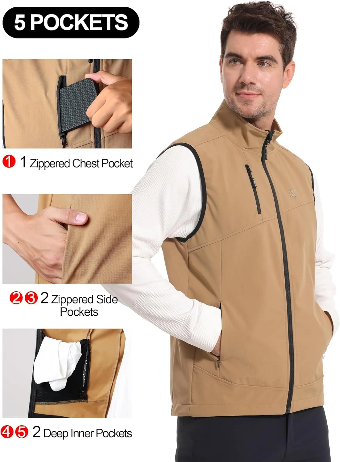 KUTOOK Mens Softshell Sleeveless Jacket Winter Warm Fleece Outerwear Vests for Cycling Golf Hiking