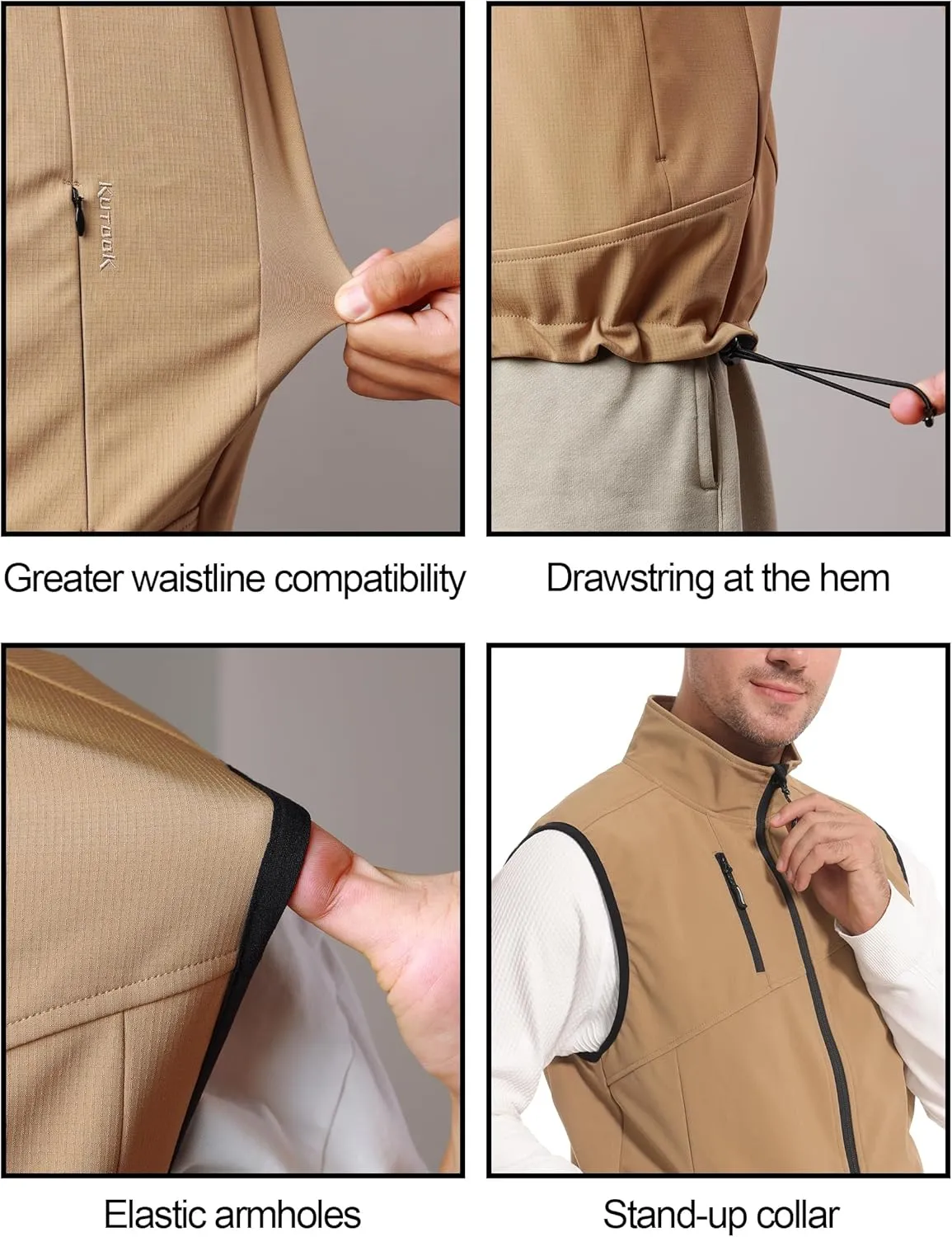 KUTOOK Mens Softshell Sleeveless Jacket Winter Warm Fleece Outerwear Vests for Cycling Golf Hiking