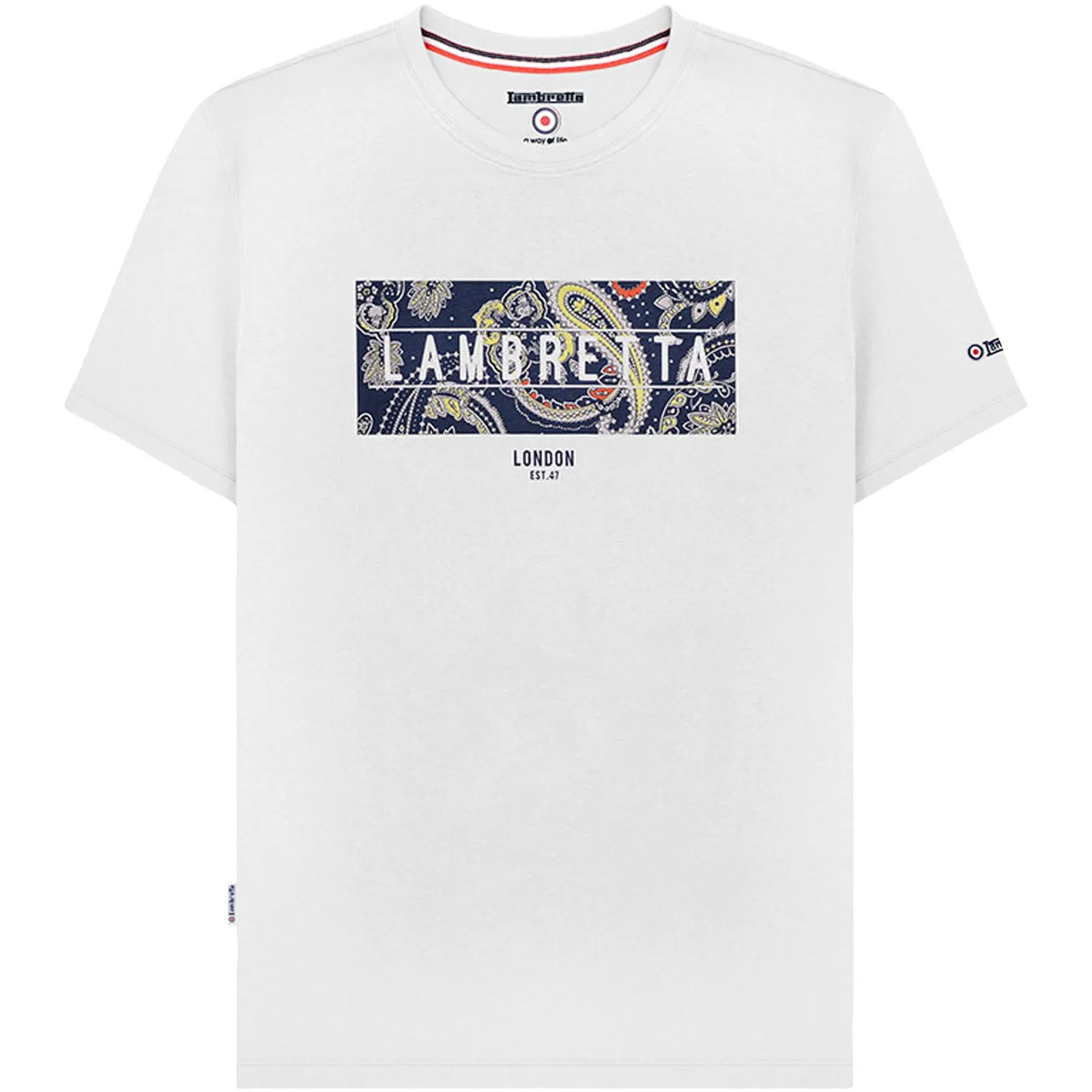 Lambretta Mens Paisley Box Crew Neck Cotton T-Shirt