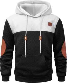 Men's Hoodies Sweatshirt with Kangaroo Pocket Casual Long Sleeve Cable Knit Pullover Sweater Novelty Color Block Sweatshirts Loose Fit White Black(Color: White Black, Size:M)