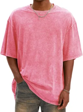 Mens Oversized T Shirts Vintage Cotton Acid Wash Heavyweight Loose Fit Tees Shirts Unisex Basic Tops for Men Women