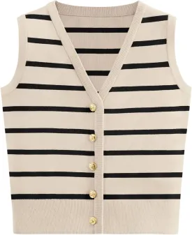 NALANISA Women's Trendy Summer Sweater Vests V Neck Sleeveless Button Up Knit Crop Tank Tops 2025 Y2k Shirts Spring Outfits