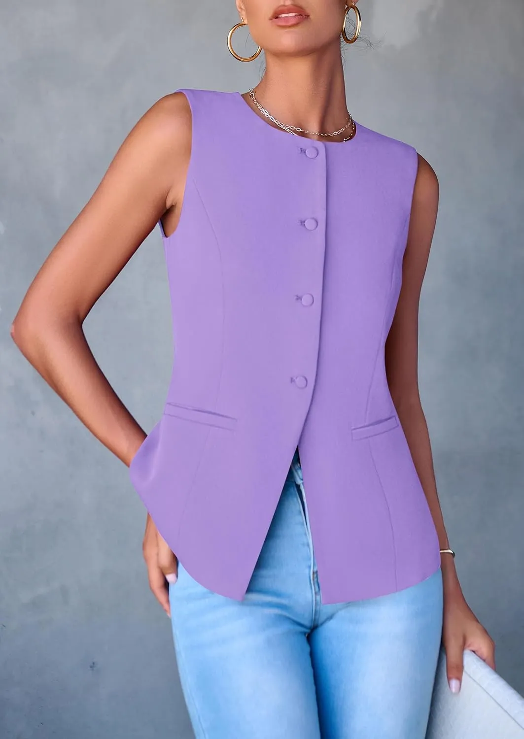 PRETTYGARDEN Women's Suit Vest Tops 2025 Summer Dressy Casual Business Button Sleeveless Trendy Fashion Blazer Waistcoat