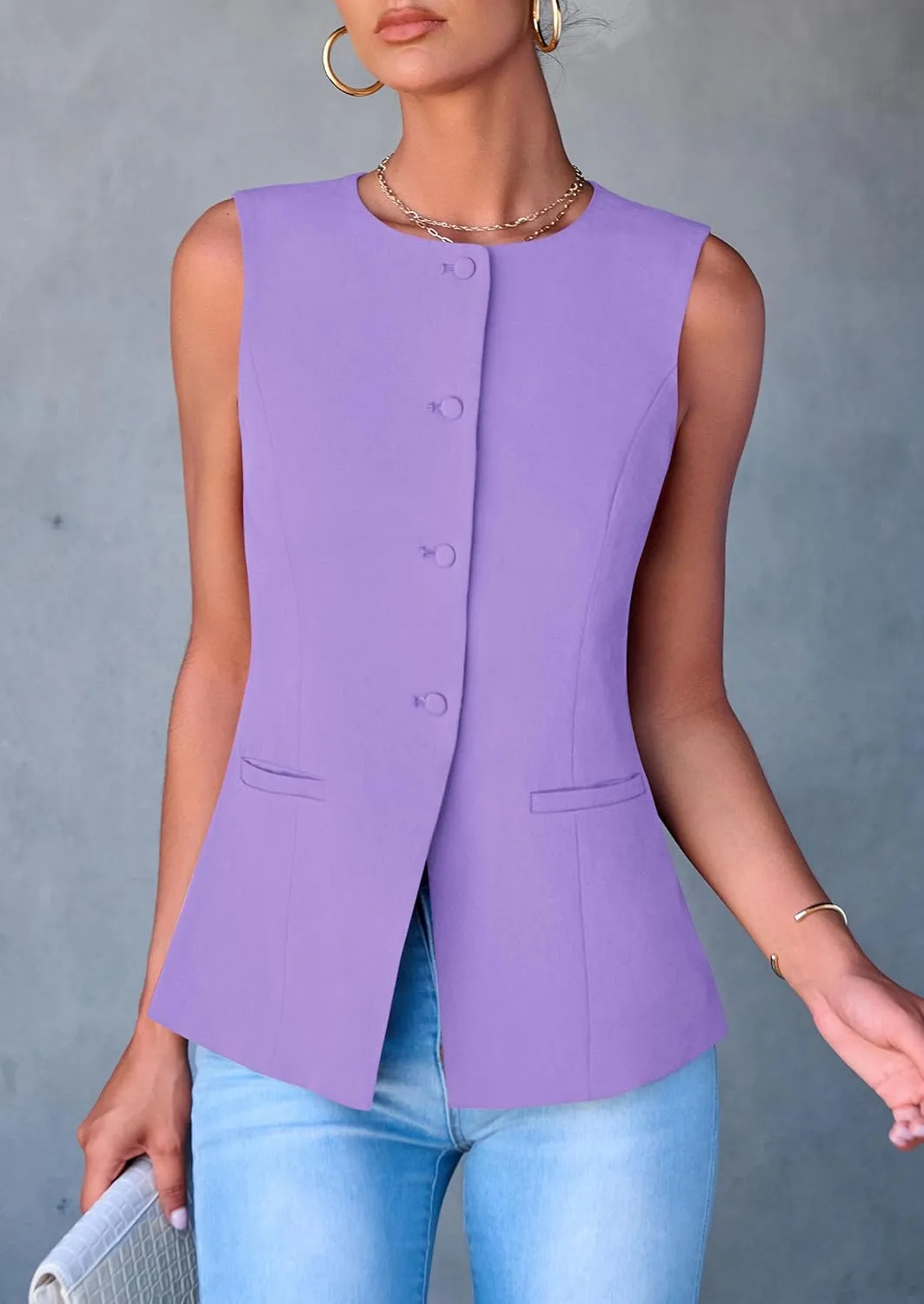 PRETTYGARDEN Women's Suit Vest Tops 2025 Summer Dressy Casual Business Button Sleeveless Trendy Fashion Blazer Waistcoat